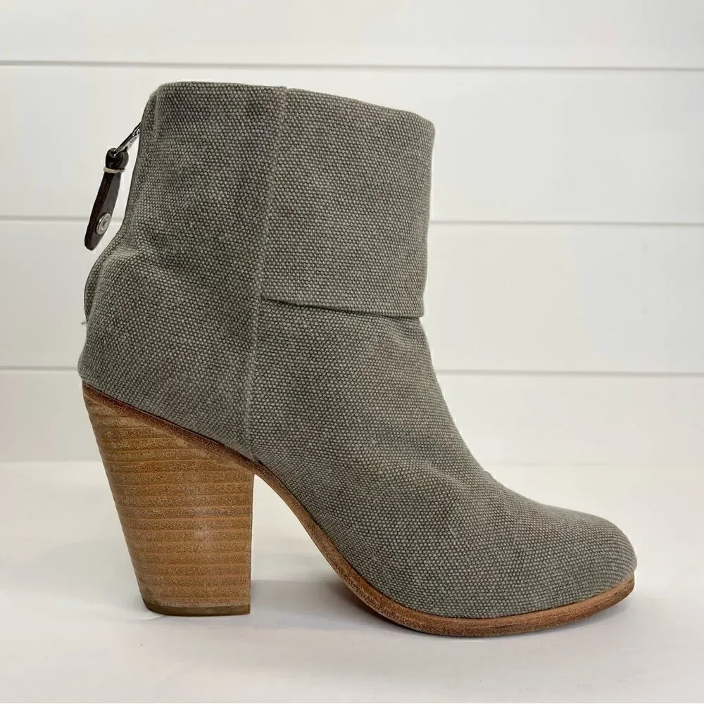 Rag & Bone Newbury Italian Canvas Stonewall Ankle Boot 7.5 Chunky Stacked Heel